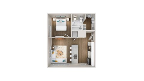 A small white kitchen with a fridge, sink, and cabinets.